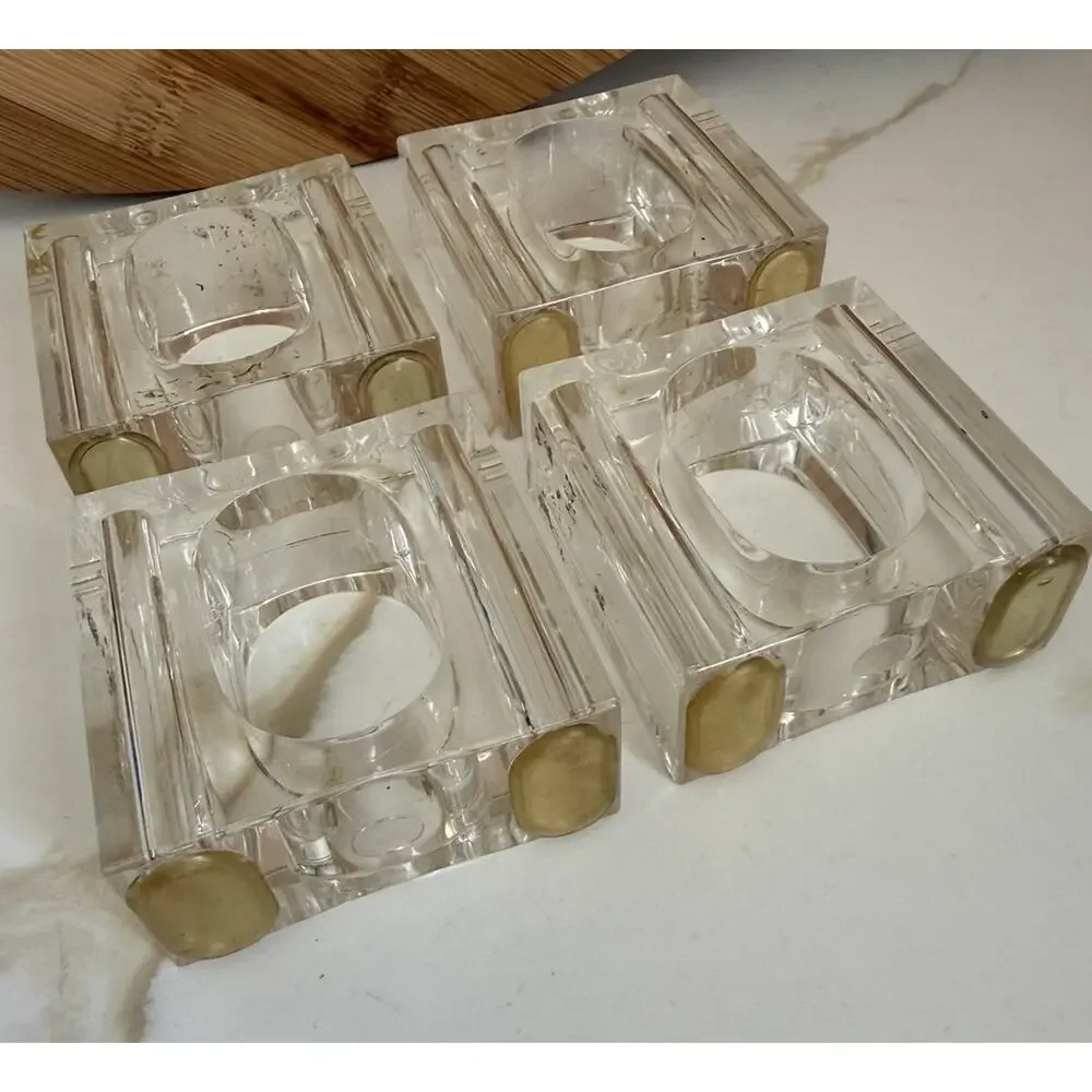 Vintage Lucite Acrylic Clear Individual Salt and Pepper Napkin Rings Set Of 4
